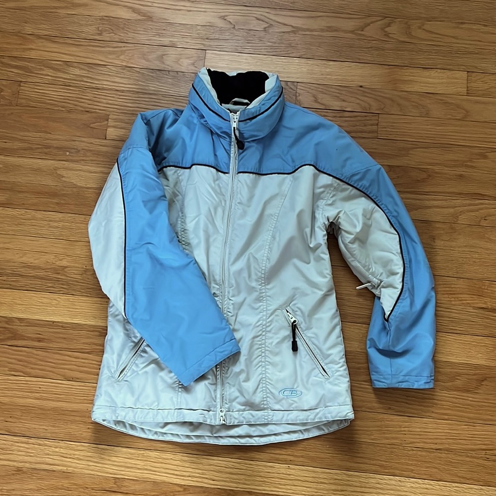 CB SPORTS Color Block Retro Ski Jacket Size Large-White W/blue Trim